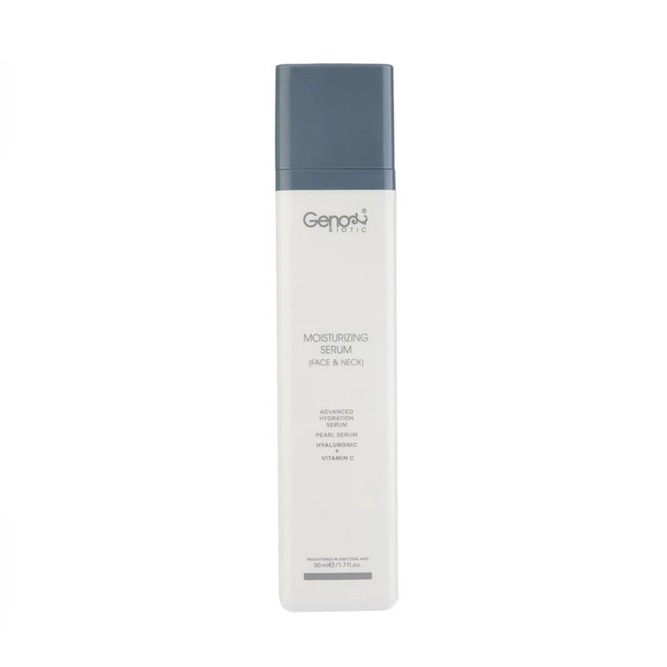 ژنوبایوتیک سرم رطوبت رسان صورت وگردن حاوی ویتامین سی وعصاره مروارید وهیالورونیک اسید 50ML