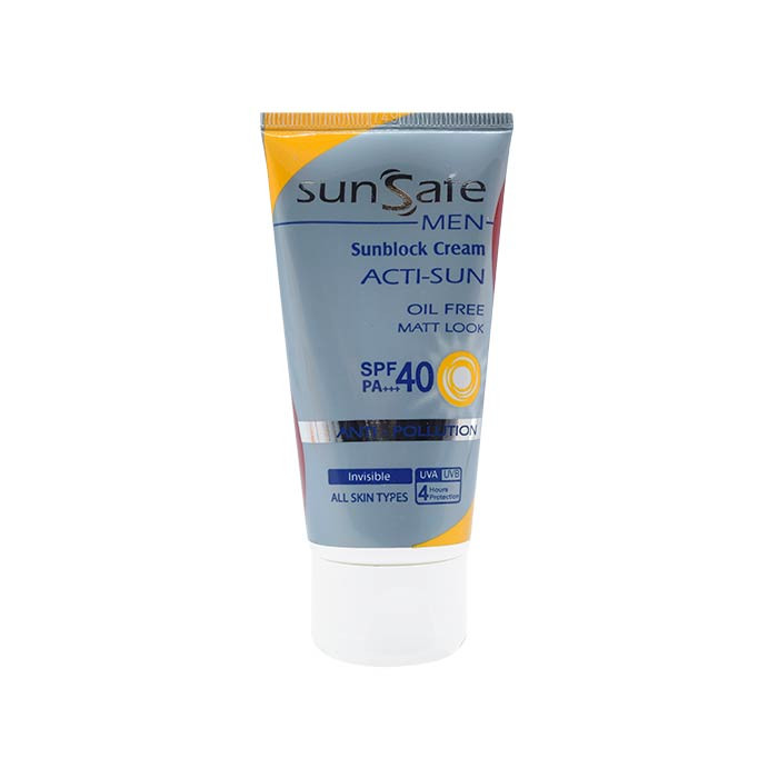 سان سیف کرم ضد آفتاب آقایان SPF40 بدون رنگ مناسب انواع پوست 50ML