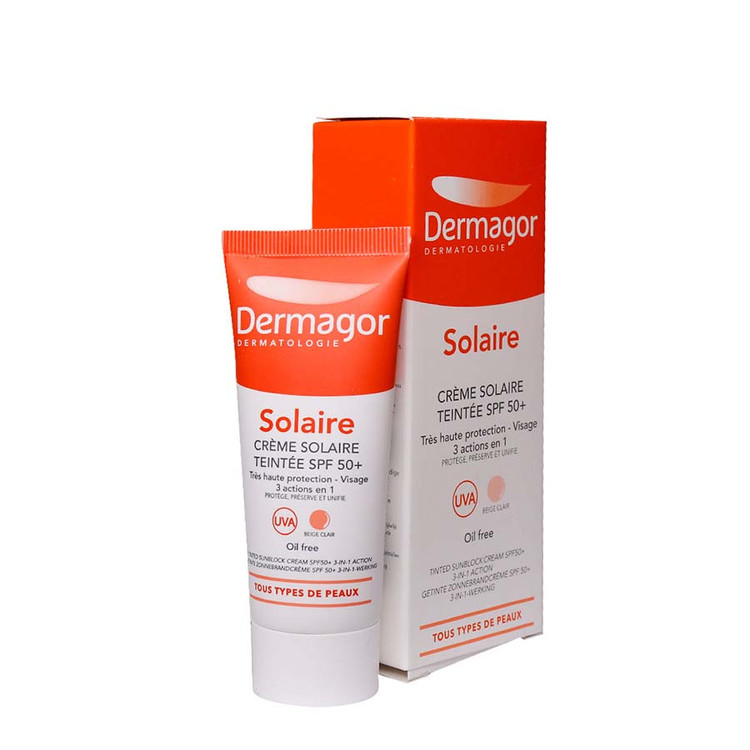 کرم ضد آفتاب SPF ۵۰+ رنگی فاقد چربی ۳ در ۱ درماگور