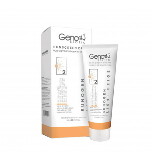 کرم ضد آفتاب ژنوبایوتیک مناسب پوست های چرب SPF50 | بژ طبیعی