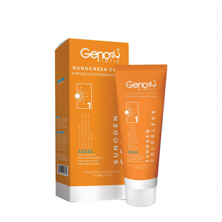 کرم ضد آفتاب ژنوبایوتیک مناسب پوست های چرب SPF50 | بی رنگ