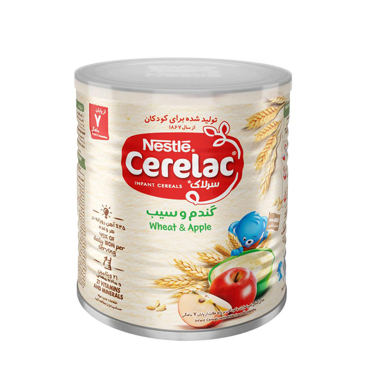 سرلاک گندم و سیب به همراه شیر نستله مناسب کودکان از پایان 7 ماهگی 400 گرم