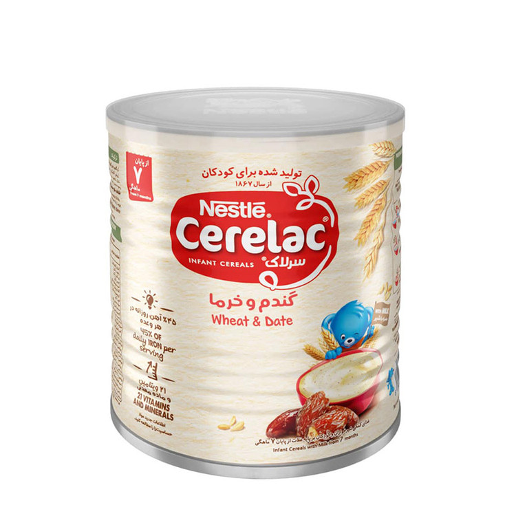 سرلاک گندم و خرما به همراه شیر نستله مناسب کودکان از پایان 7 ماهگی ۴۰۰ گرم
