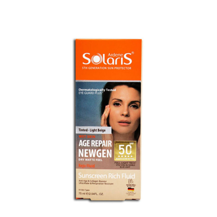 فلوئید ضد آفتاب و ضد چروک رنگی آردن سولاریس SPF 50 مدل ایج ریپیر نیوژن 75 میلی لیتر