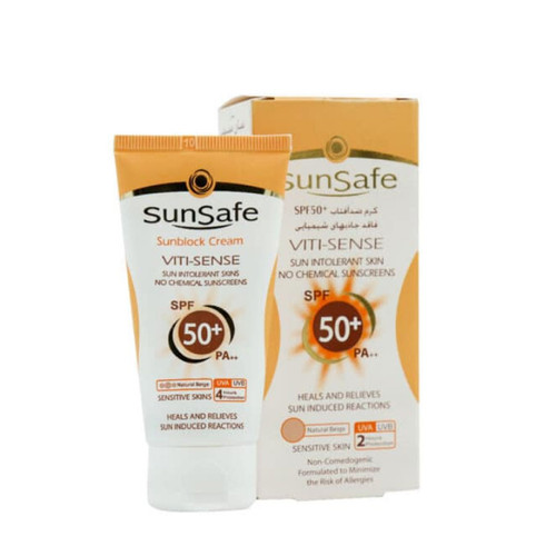 کرم ضد آفتاب رنگی سان سیف +SPF50 فاقد جاذب های شیمیایی مناسب پوست حساس ۵۰ میلی لیتر