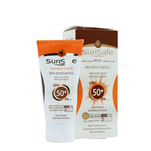 کرم ضد آفتاب SPF50 روشن کننده سان سیف مناسب انواع پوست 50 گرم | بژ روشن