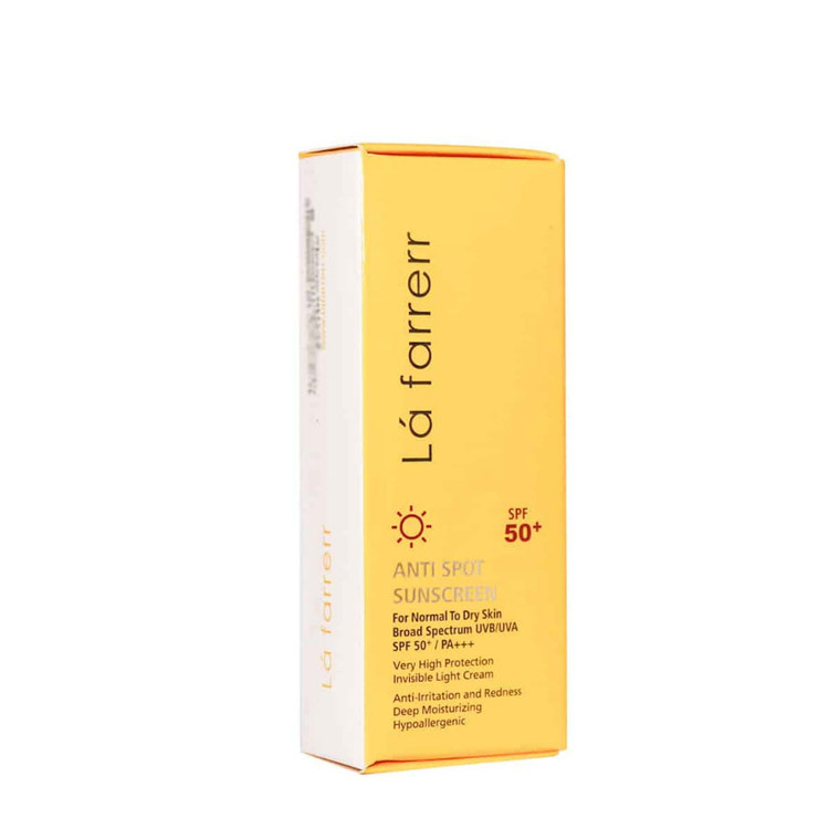 کرم ضد آفتاب SPF50 پوست خشک و معمولی لافارر ضد لک بی رنگ 40 میلی گرم