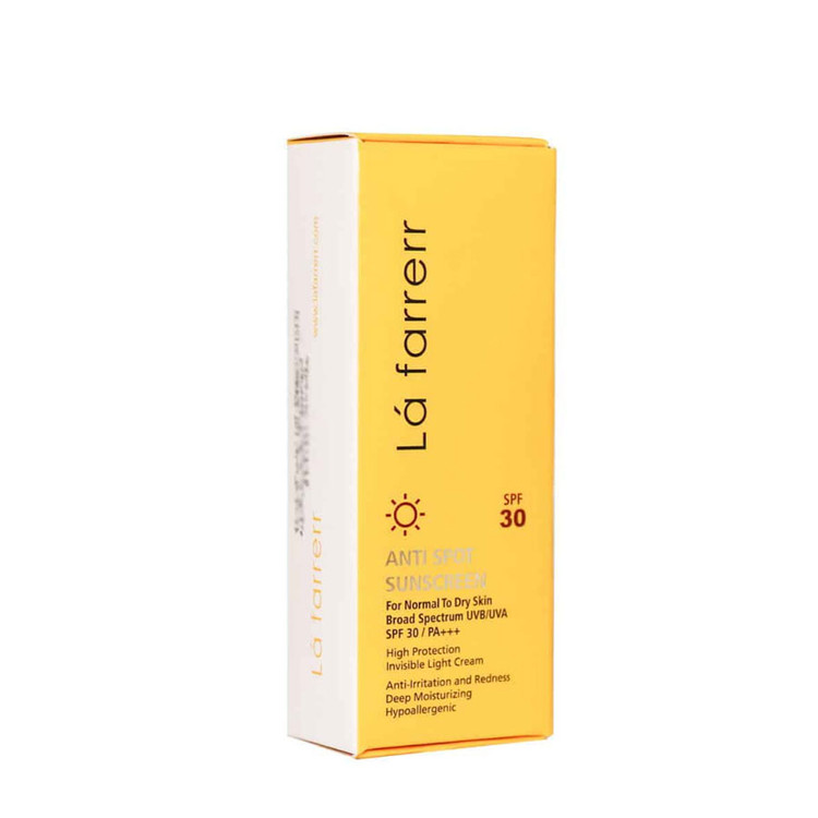 کرم ضد آفتاب SPF30 پوست خشک و معمولی لافارر ضدلک و بدون رنگ 40 میلی لیتر